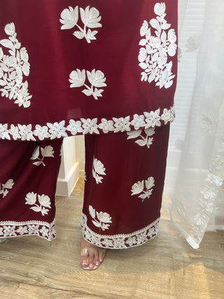 Maroon 3pc Summer Linen suit with Palazzo’s