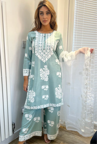 Ice Blue 3pc Summer Linen suit with Palazzo’s