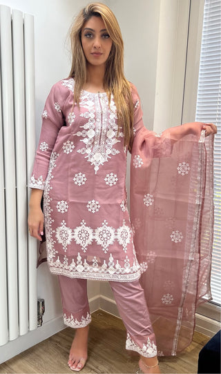 Dusky Pink 3pc Organza suit with Trousers