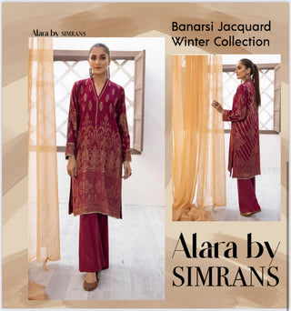 Red 2pc Readymade Jacquard by Simrans