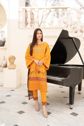 Yellow Jacquard Lawn 3pc Readymade Suit