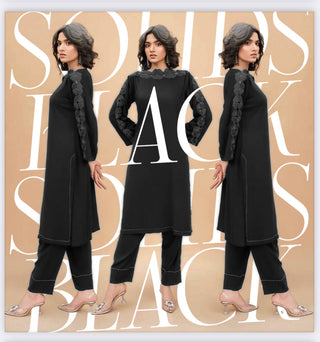 Black 3pc Linen Cutwork Suit